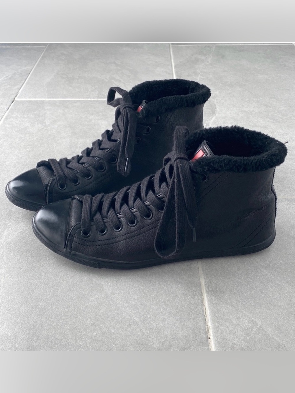 Prada High Top Black Faux Fir Sneakers